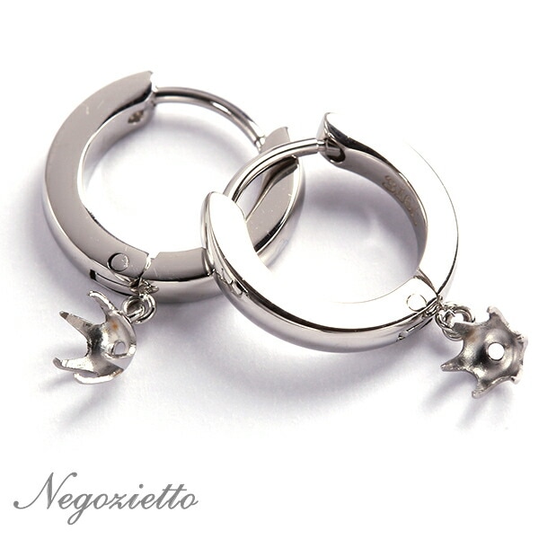 パーツ 金属アレルギー対応 ピアス ステンレス316L 2mm×13mm 甲丸 中折れ 3mm 石用 6本爪留め 空枠 WG色の1色【片耳用】