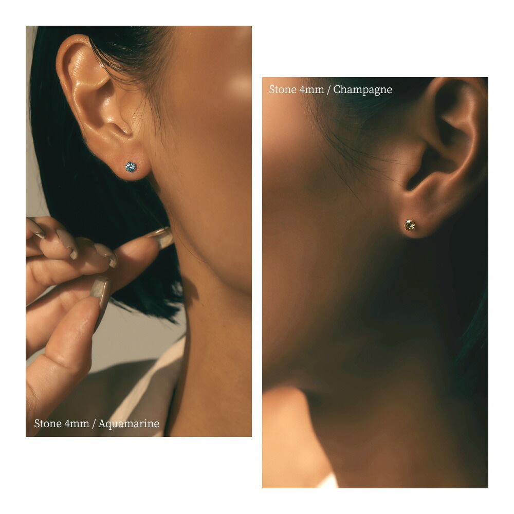 【片耳販売】DALLOZ社製 キュービック 一粒 スタッドピアス ［3mm～6mm］