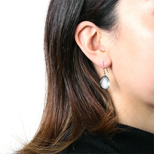 ピアス WRフック(小) 12X16MM P/S 黒蝶貝