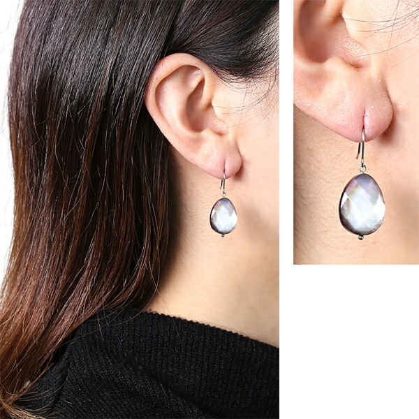 ピアス WRフック(小) 12X16MM P/S 黒蝶貝