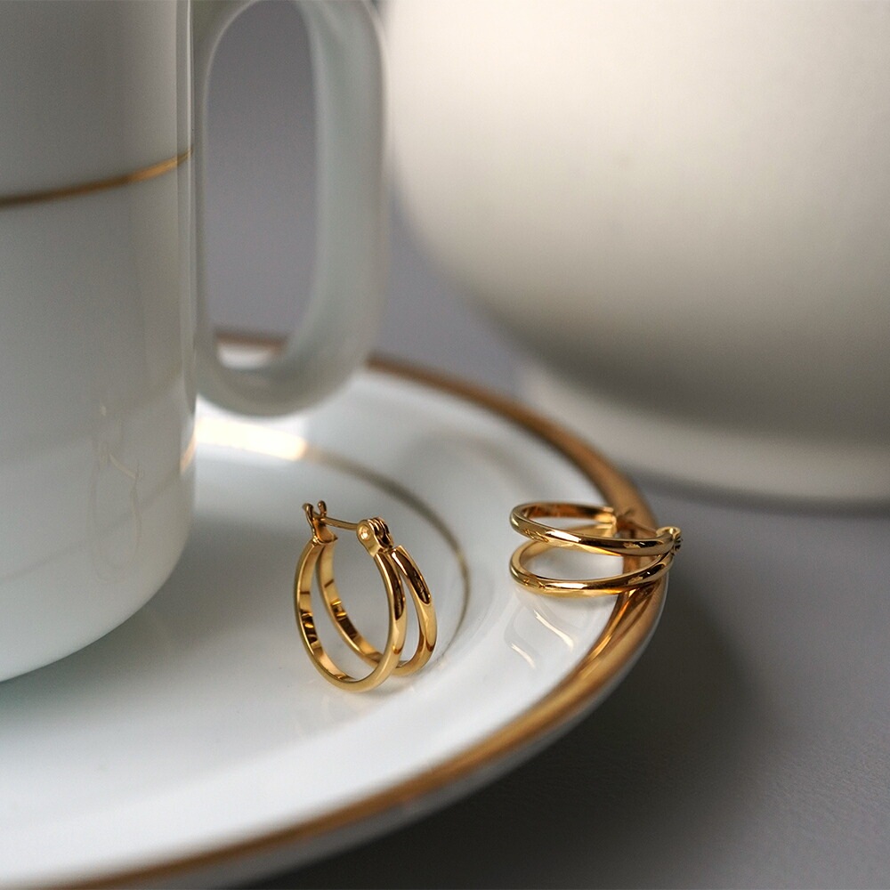 【片耳販売】ツイン フープクロッシングピアス