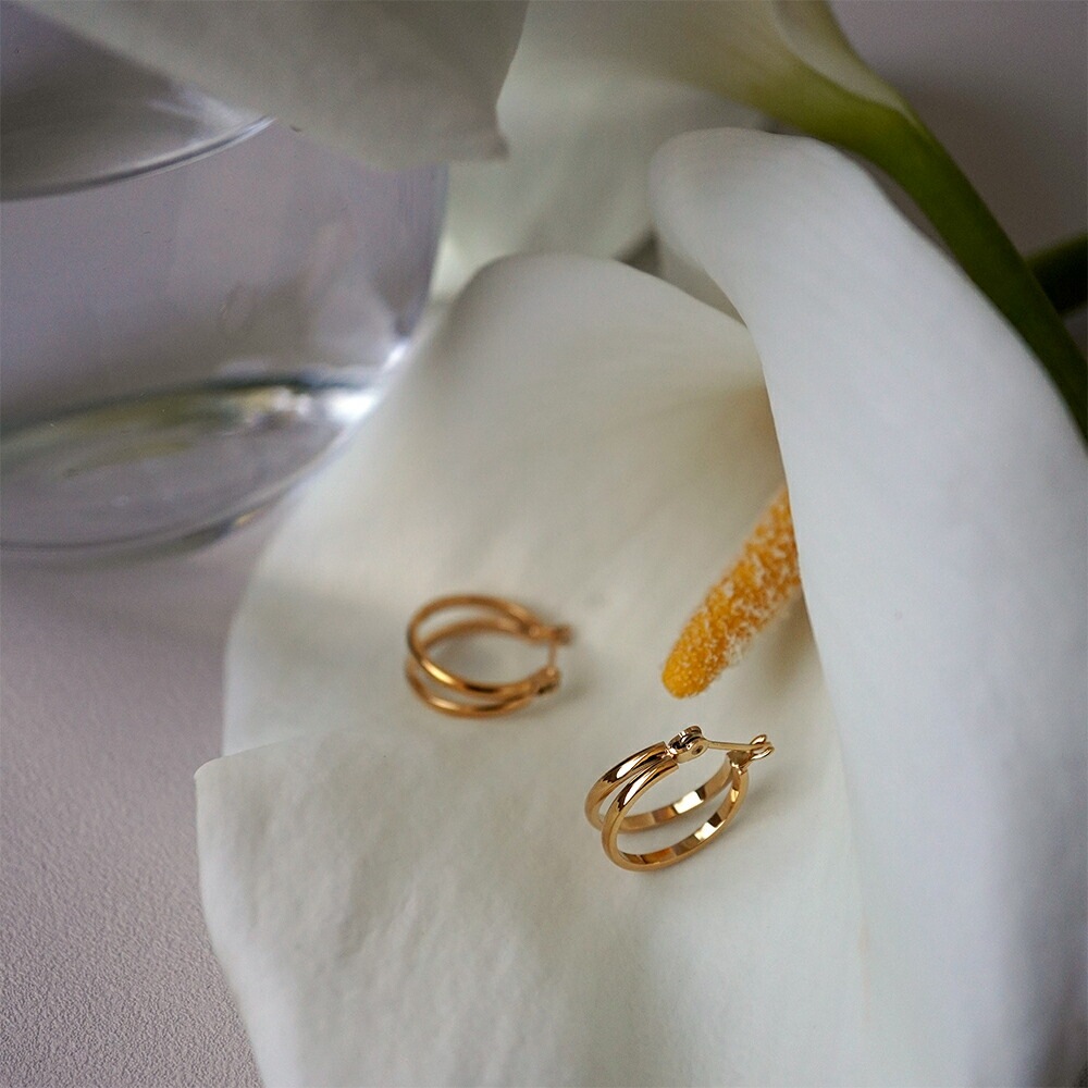 【片耳販売】ツイン フープクロッシングピアス