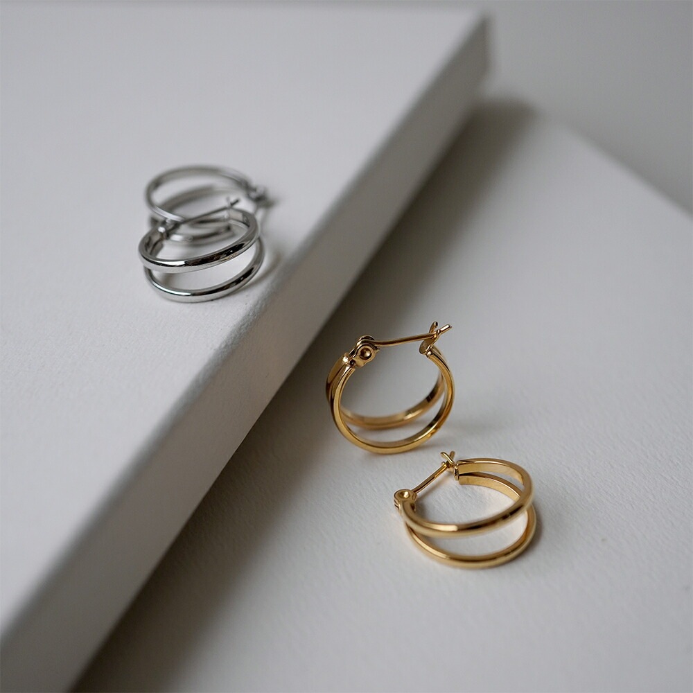 【片耳販売】ツイン フープクロッシングピアス
