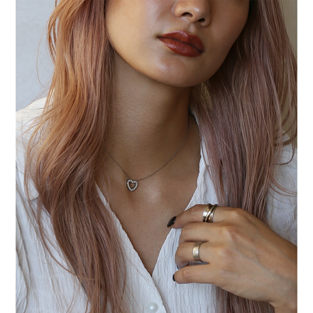 ネックレス ハート 2MM スワロCZ WG色