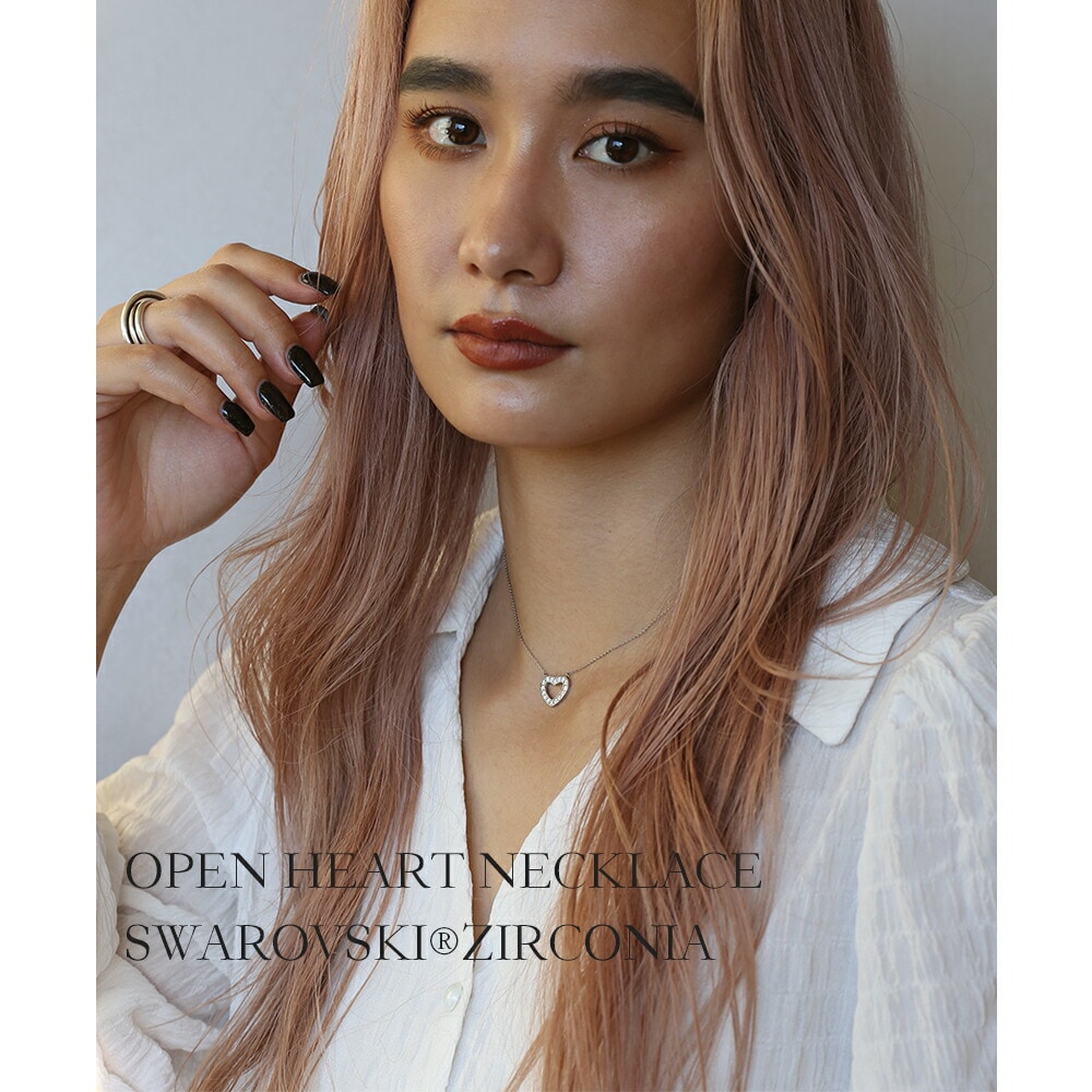 ネックレス ハート 2MM スワロCZ WG色