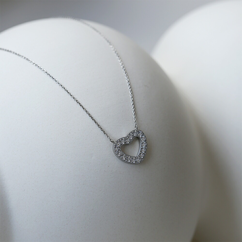 ネックレス ハート 2MM スワロCZ WG色