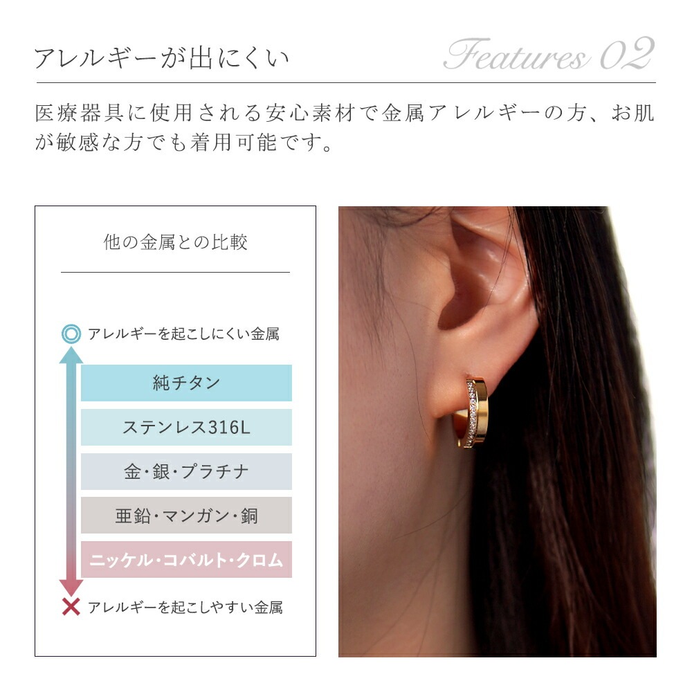ピアス 金属アレルギー対応 セカンドピアス ファーストピアス レディース 誕生日 プレゼント ステンレス316 フープ 輪 輪っか 中折れ キュービック ピアス【両耳用】