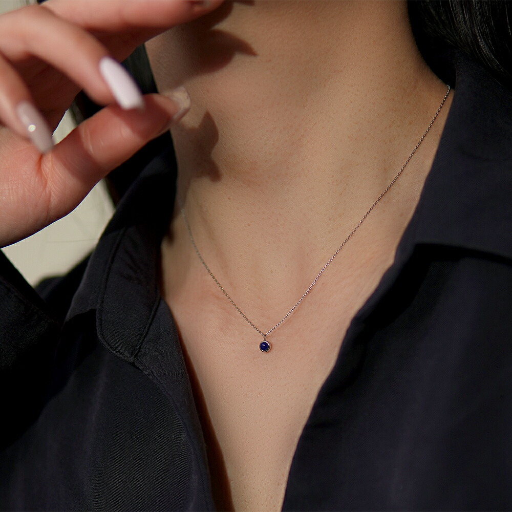 長さ調整可能 | ラピスラズリ3mm カボションカット ネックレス【ホワイトゴールド色】