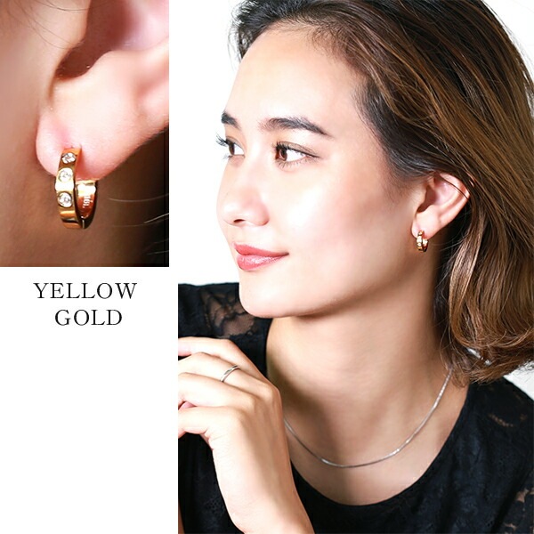 3石キュービック付き 中折れ式ピアス 3mm×15mm