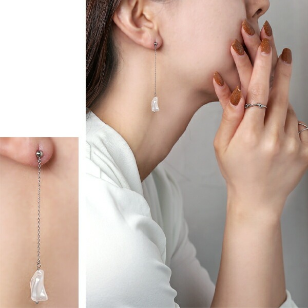 ピアス   3MM半丸 バロック Pパール ロングチェーン
