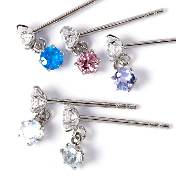 天然石×キュービック 2連 スタッドピアス ［3mm］