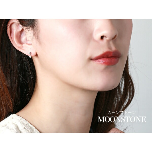 天然石×キュービック 2連 スタッドピアス ［3mm］