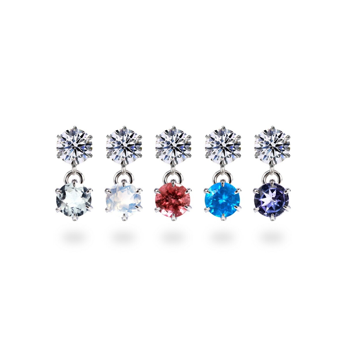 天然石×キュービック 2連 スタッドピアス ［3mm］