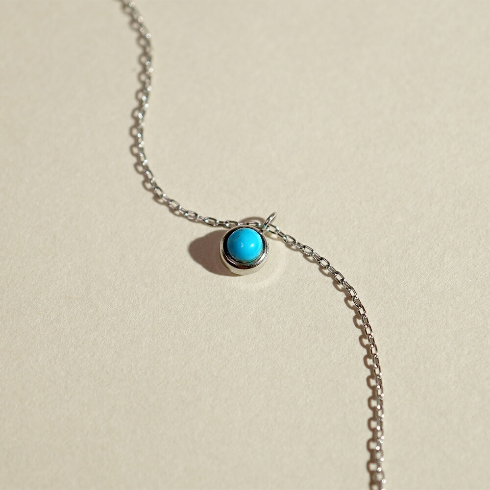 長さ調整可能 | ターコイズ3mm カボションカット ネックレス【ホワイト