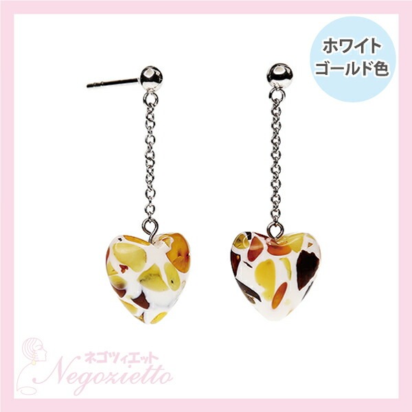 ピアス   3MM半丸 10MM ハート 貫通 Mアンバー