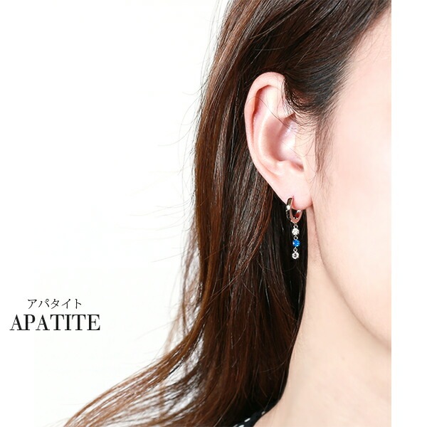 天然石×キュービック 3連 フープ 中折れ式ピアス ［3mm］