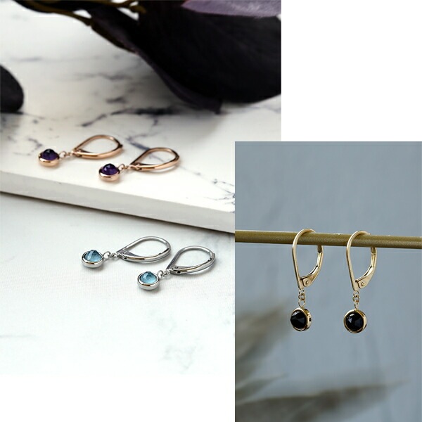 天然石 ローズカット 覆輪風 ジャーマンフックピアス ［4mm］