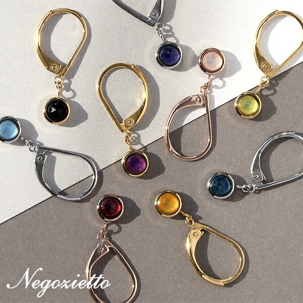 天然石 ローズカット 覆輪風 ジャーマンフックピアス ［4mm］