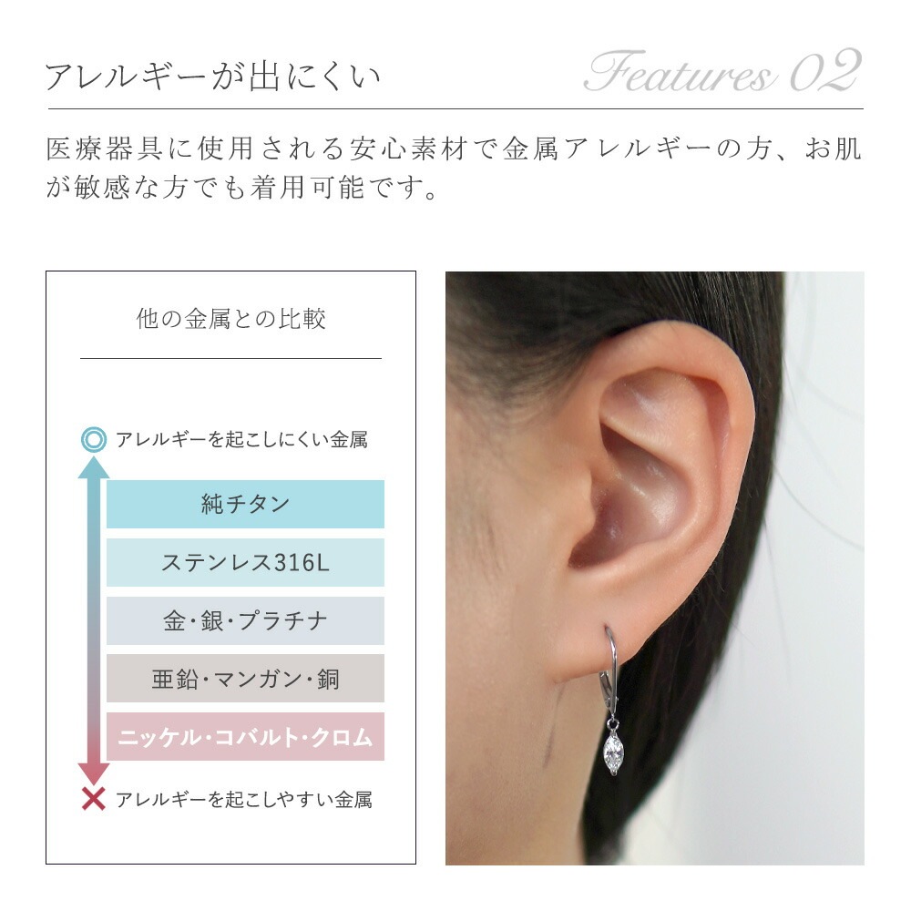 ピアス 金属アレルギー対応 セカンドピアス ファーストピアス レディース 誕生日 プレゼント ステンレス316 フック ジャーマンフック ピアス モチーフ キュービック【両耳用】