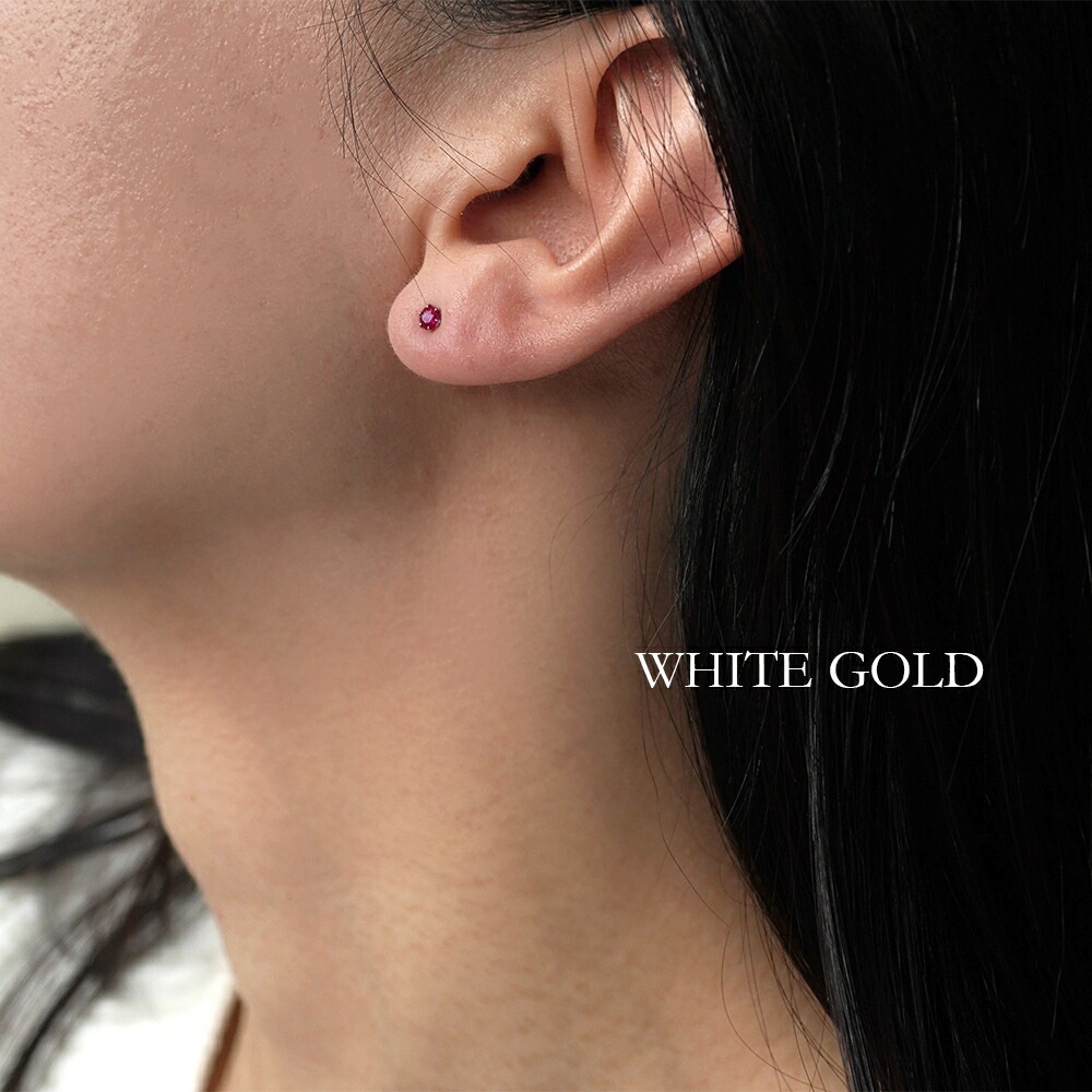 ルビー ダイヤモンドカット スタッドピアス ［3mm］