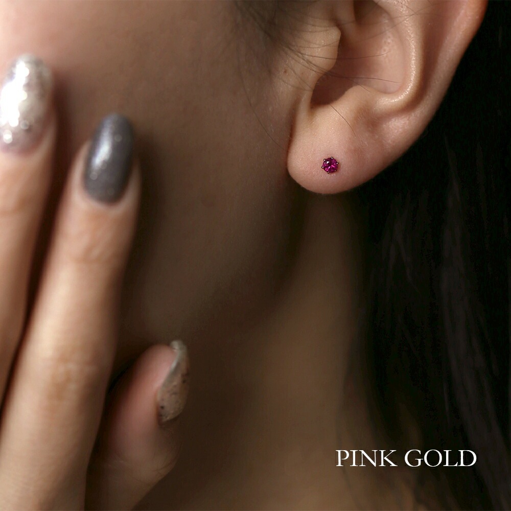 ルビー ダイヤモンドカット スタッドピアス ［3mm］