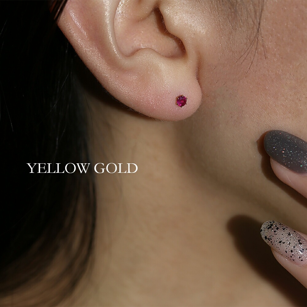ルビー ダイヤモンドカット スタッドピアス ［3mm］