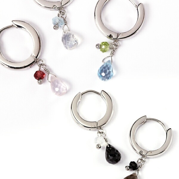 【片耳販売】天然石 ブリオレットカット フープ 中折れ式ピアス