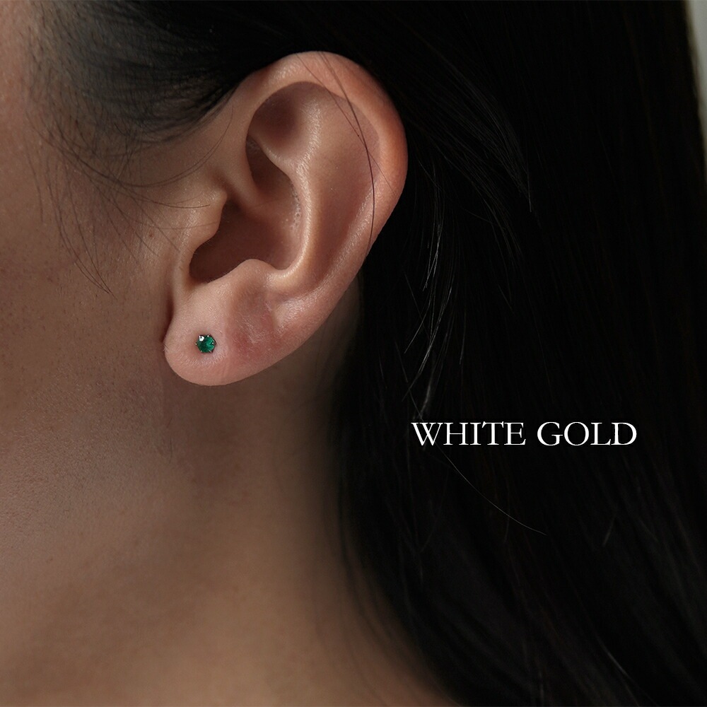 エメラルド ダイヤモンドカット スタッドピアス ［3mm］