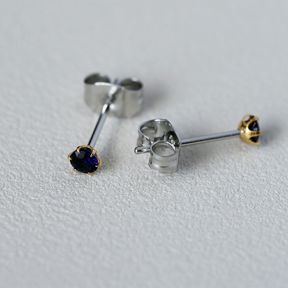 サファイア ダイヤモンドカット スタッドピアス ［3mm］