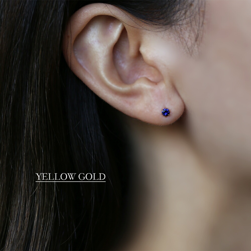 サファイア ダイヤモンドカット スタッドピアス ［3mm］