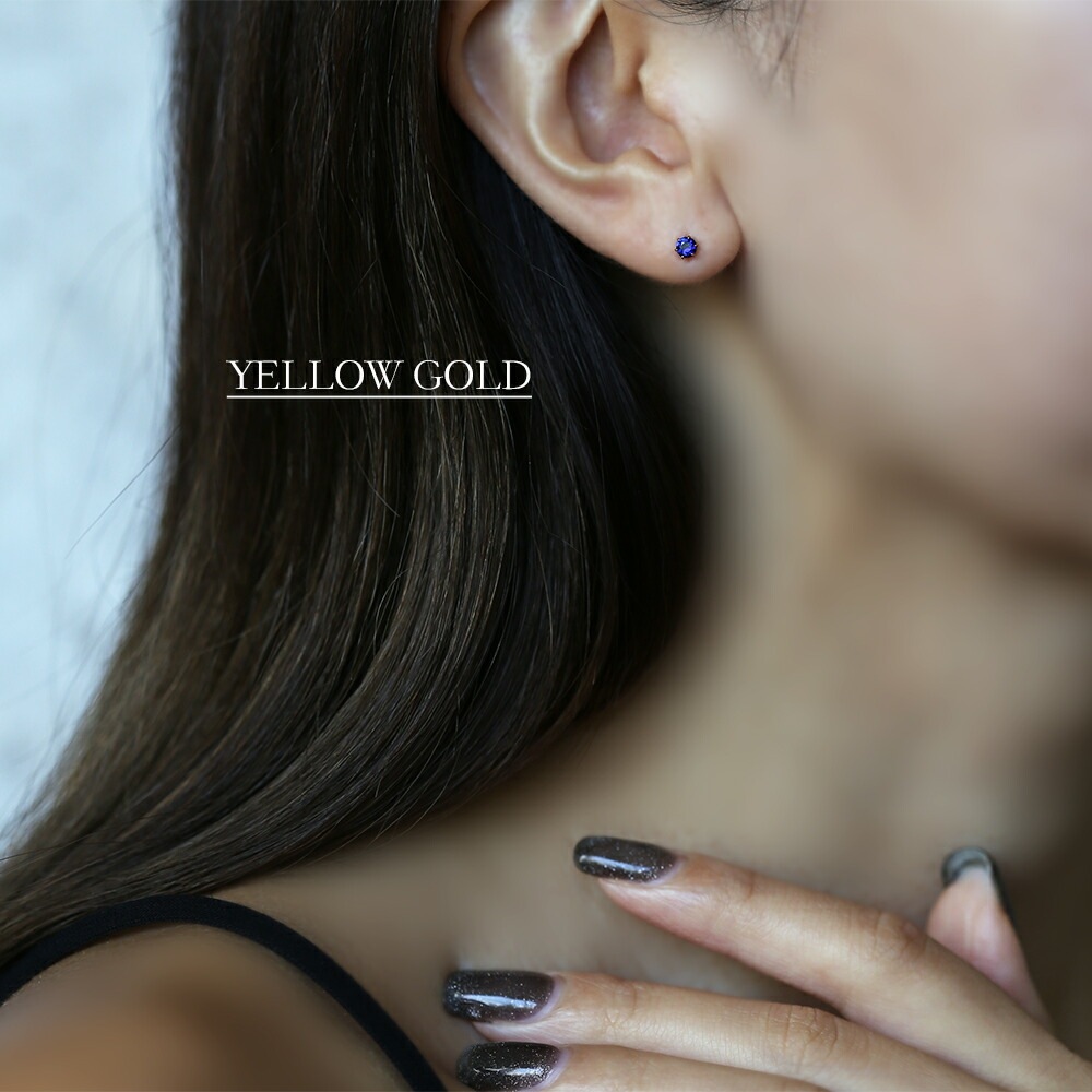 サファイア ダイヤモンドカット スタッドピアス ［3mm］