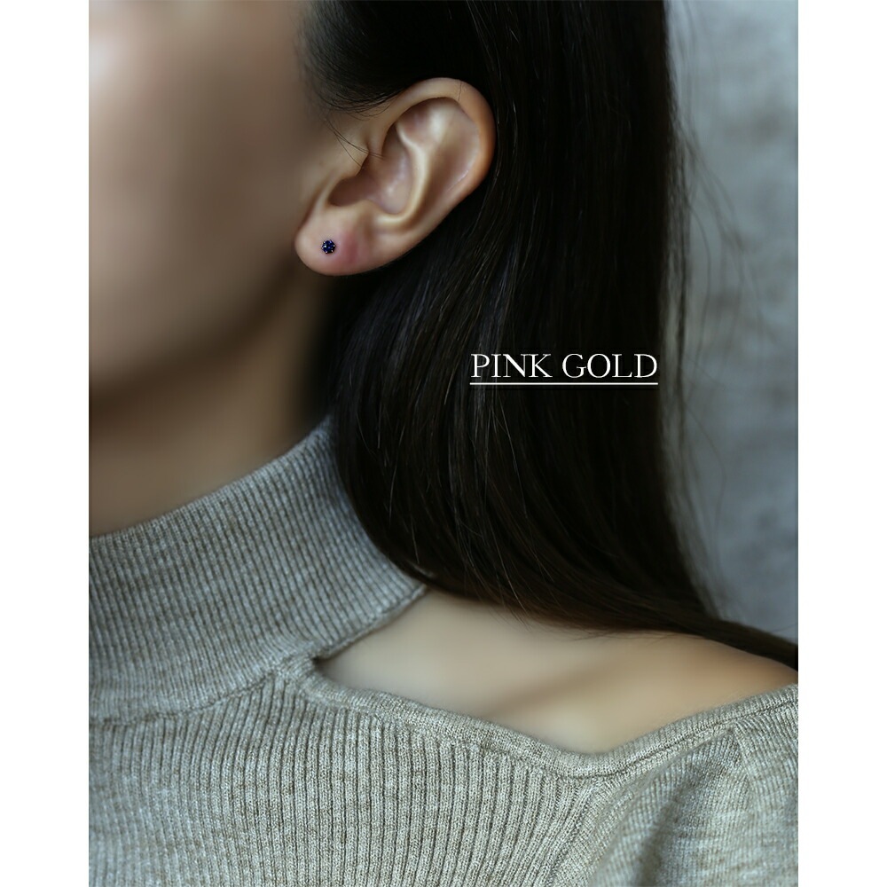 サファイア ダイヤモンドカット スタッドピアス ［3mm］