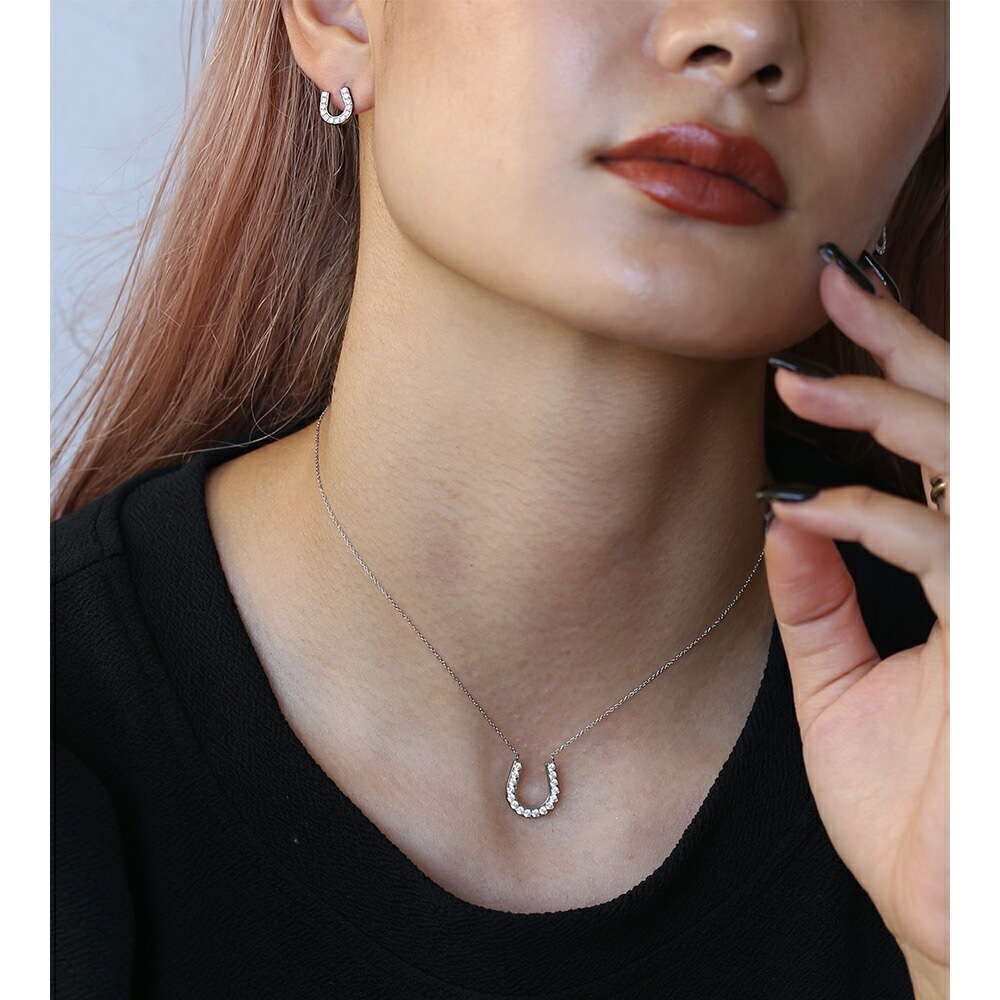 ネックレス 馬蹄 2MM スワロCZ WG色