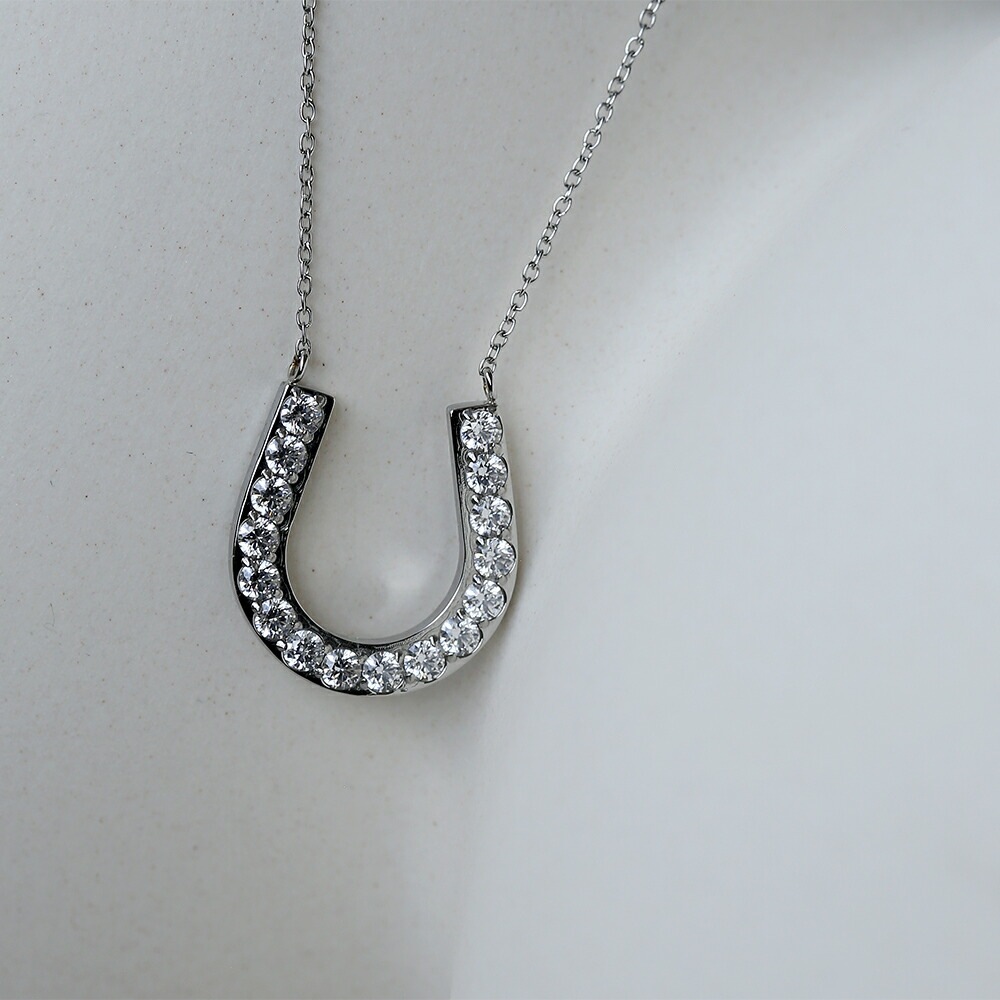 ネックレス 馬蹄 2MM スワロCZ WG色