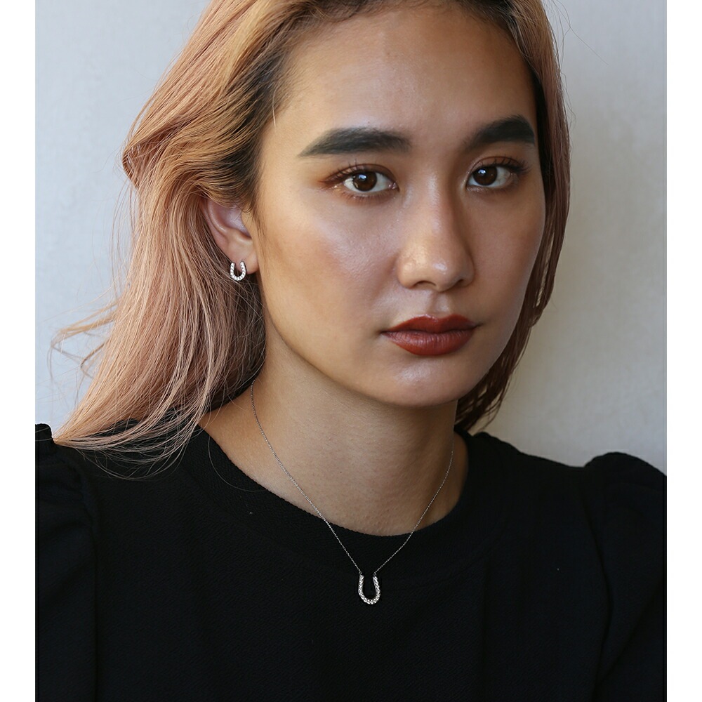 ネックレス 馬蹄 2MM スワロCZ WG色