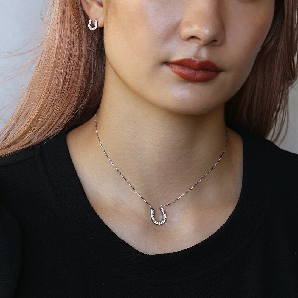 ネックレス 馬蹄 2MM スワロCZ WG色