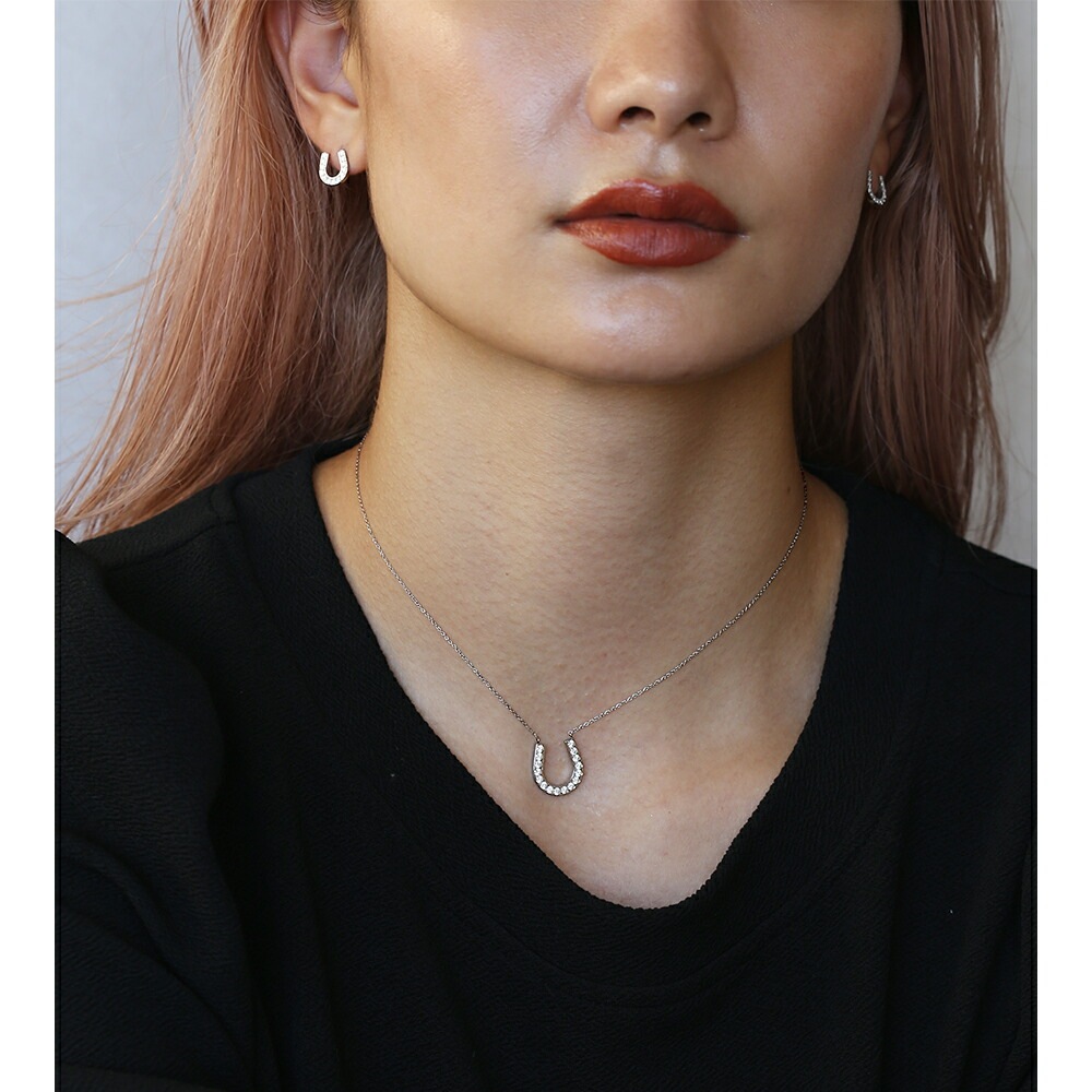 ネックレス 馬蹄 2MM スワロCZ WG色