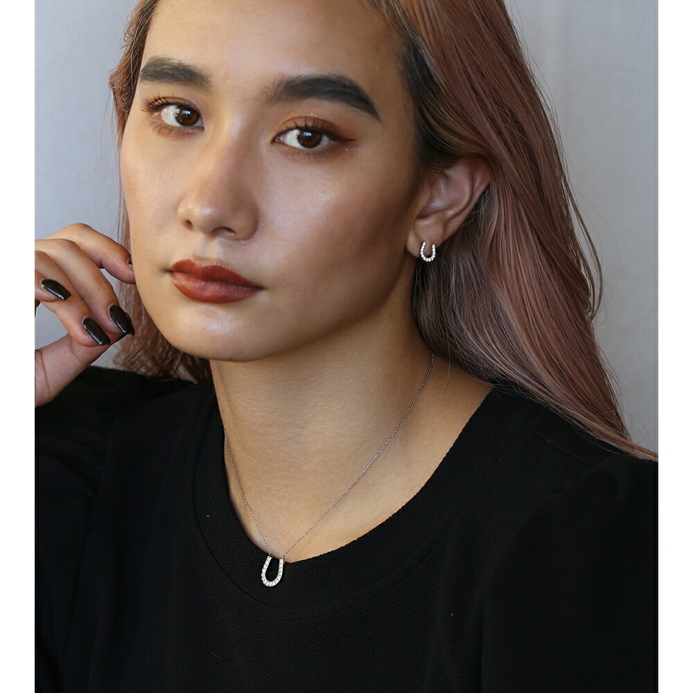 ネックレス 馬蹄 2MM スワロCZ WG色