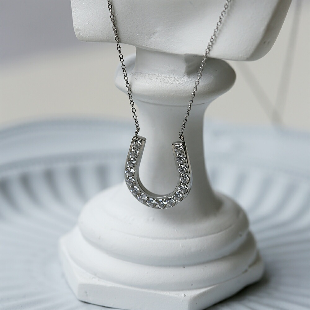 ネックレス 馬蹄 2MM スワロCZ WG色