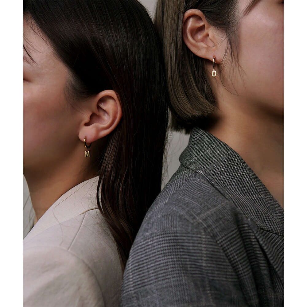 【片耳販売】イニシャル＆ナンバー フープ 中折れ式ピアス