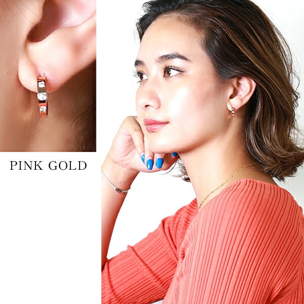 【片耳販売】3石キュービック付き 中折れ式ピアス 3mm×15mm