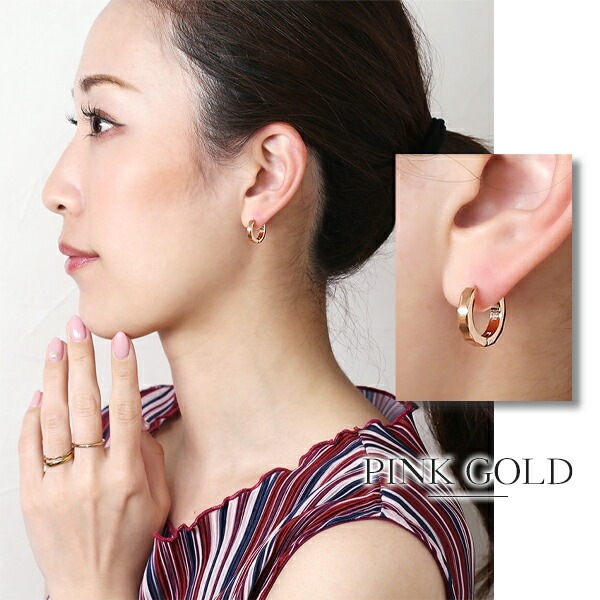 《TypeE》ダイヤモンドカット フープ 中折れ式ピアス 3mm×15mm
