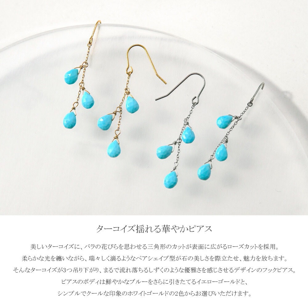 ピアス 金属アレルギー対応 セカンドピアス ファーストピアス レディース 誕生日 プレゼント ステンレス316 フック ピアス あずき チェーン 天然石 誕生石(12月) トルコ石 ワイヤーフック【片耳用】