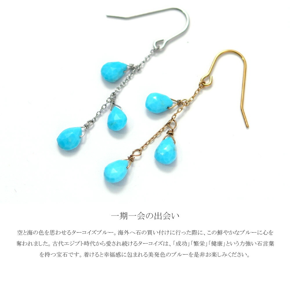 ピアス 金属アレルギー対応 セカンドピアス ファーストピアス レディース 誕生日 プレゼント ステンレス316 フック ピアス あずき チェーン 天然石 誕生石(12月) トルコ石 ワイヤーフック【片耳用】