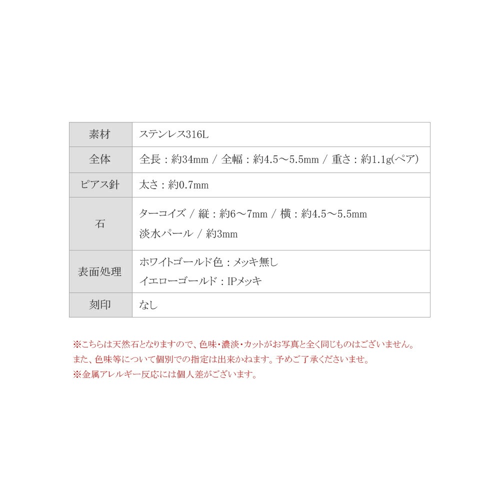 ピアス 金属アレルギー対応 セカンドピアス ファーストピアス レディース 誕生日 プレゼント ステンレス316 フック ピアス 天然石 誕生石(12月) トルコ石 ジャーマンフック【片耳用】