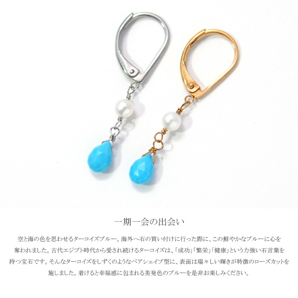 ピアス 金属アレルギー対応 セカンドピアス ファーストピアス レディース 誕生日 プレゼント ステンレス316 フック ピアス 天然石 誕生石(12月) トルコ石 ジャーマンフック【片耳用】