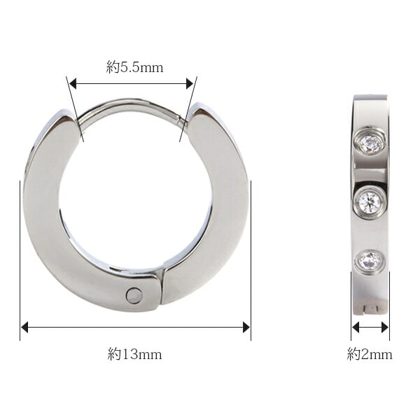 【片耳販売】3石キュービック付き 中折れ式ピアス 2mm×13mm