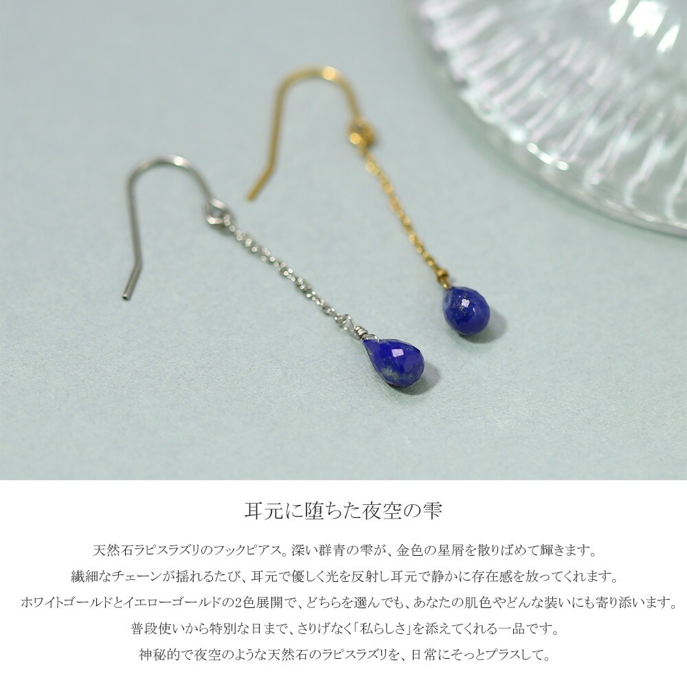ピアス 金属アレルギー対応 セカンドピアス ファーストピアス レディース 誕生日 プレゼント ステンレス316 フック ワイヤーフック ピアス 天然石 誕生石(12月) ラピスラズリー【片耳用】