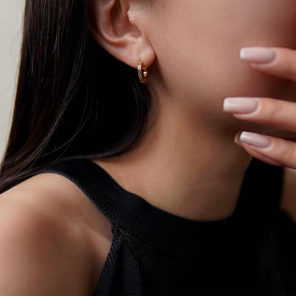 【片耳販売】《TypeB》ダイヤモンドカット フープ 中折れ式ピアス 2mm×13mm