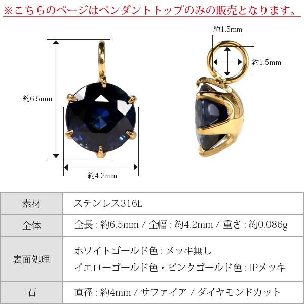 ペンダントトップ 金属アレルギー対応 ペントップ レディース 誕生日 プレゼント ステンレス316 トップ 天然石 誕生石(09月) サファイヤ